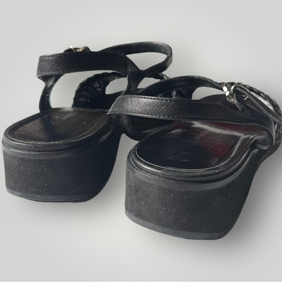 Ferragamo Classic Slingback Sandals Woven Leather Top Black Leather Shoes 8B - Picture 6 of 14